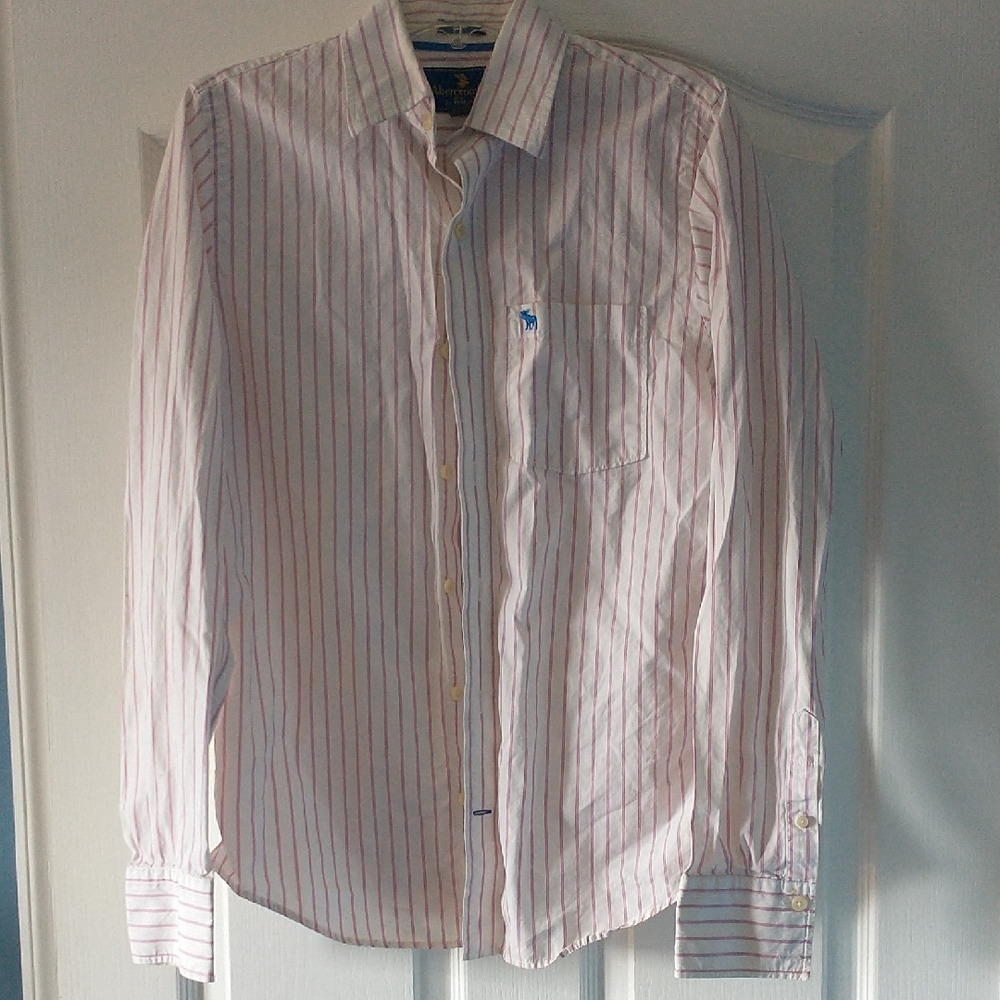 Abercrombie And Fitch Men's Button Down Pink Striped Shirt Muscle Fit Medium